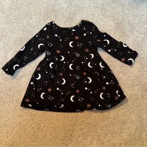 Kids Black Dress with Celestial Print